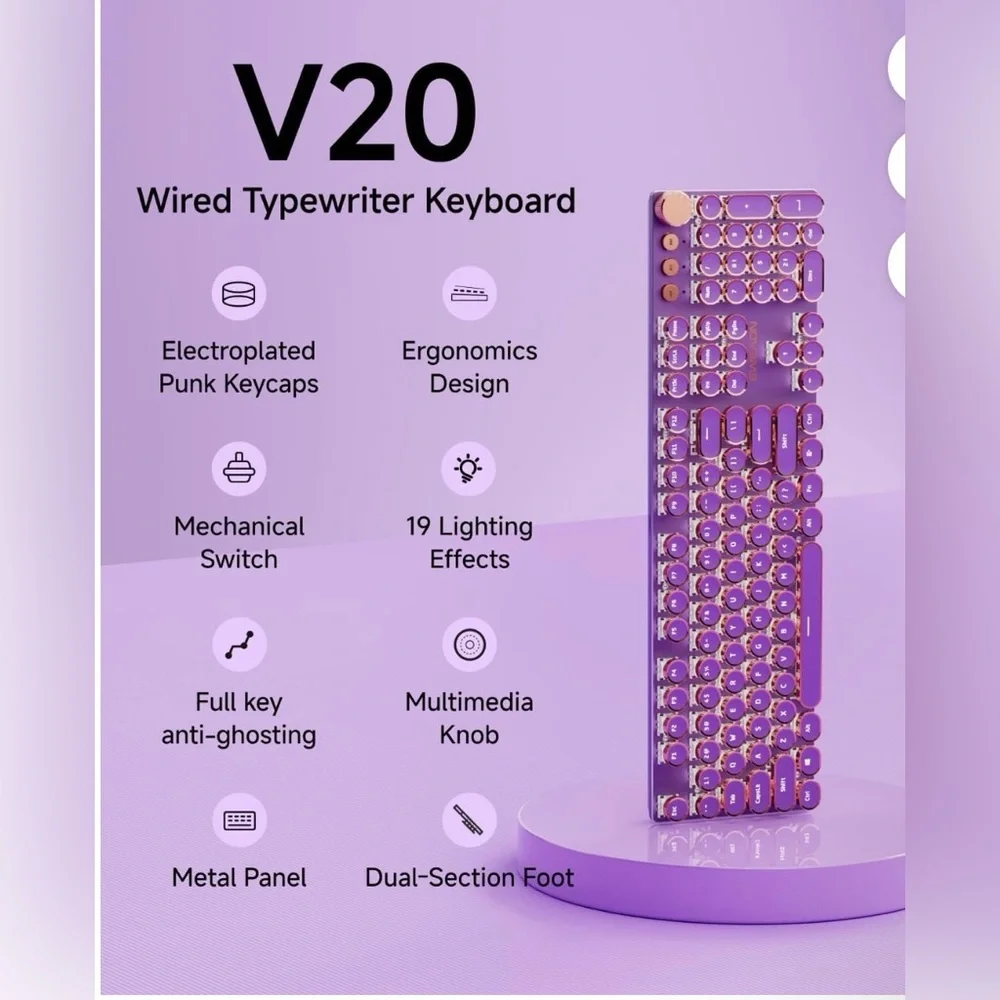 EWEADN Typewriter Style Mechanical Keyboard, Wired Backlit PC-Purple New in Box